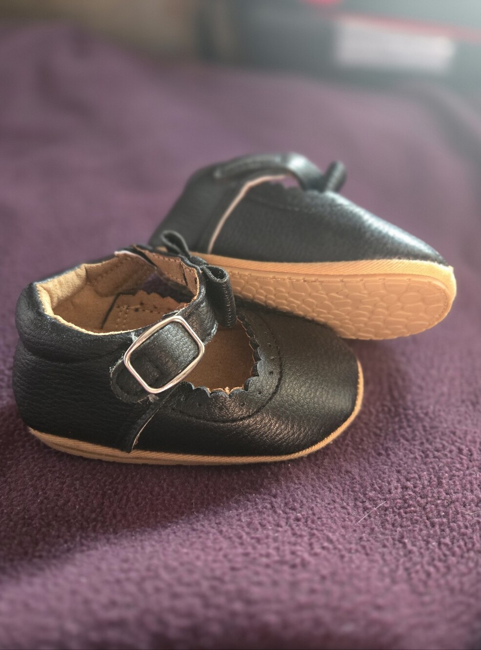 Black Scalloped T-Strap Mary Janes- Baby Size 3 EUC